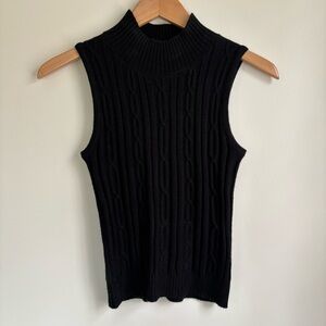 Bloomingdale’s Skies Are Blue Sleeveless Black cable Knit Turtleneck Sweater Top